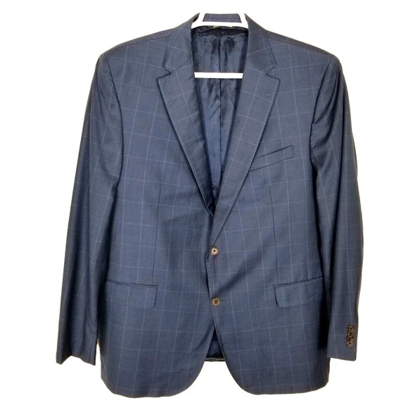 David Donahue Mens Wool Blazer Sz 48 L Blue Plaid SportBusiness Office